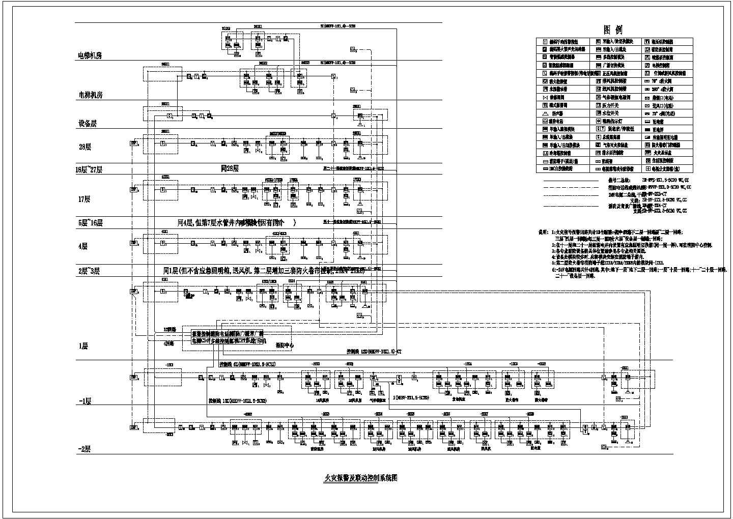 某高层办公楼消防报警CAD电气构造施工设计图