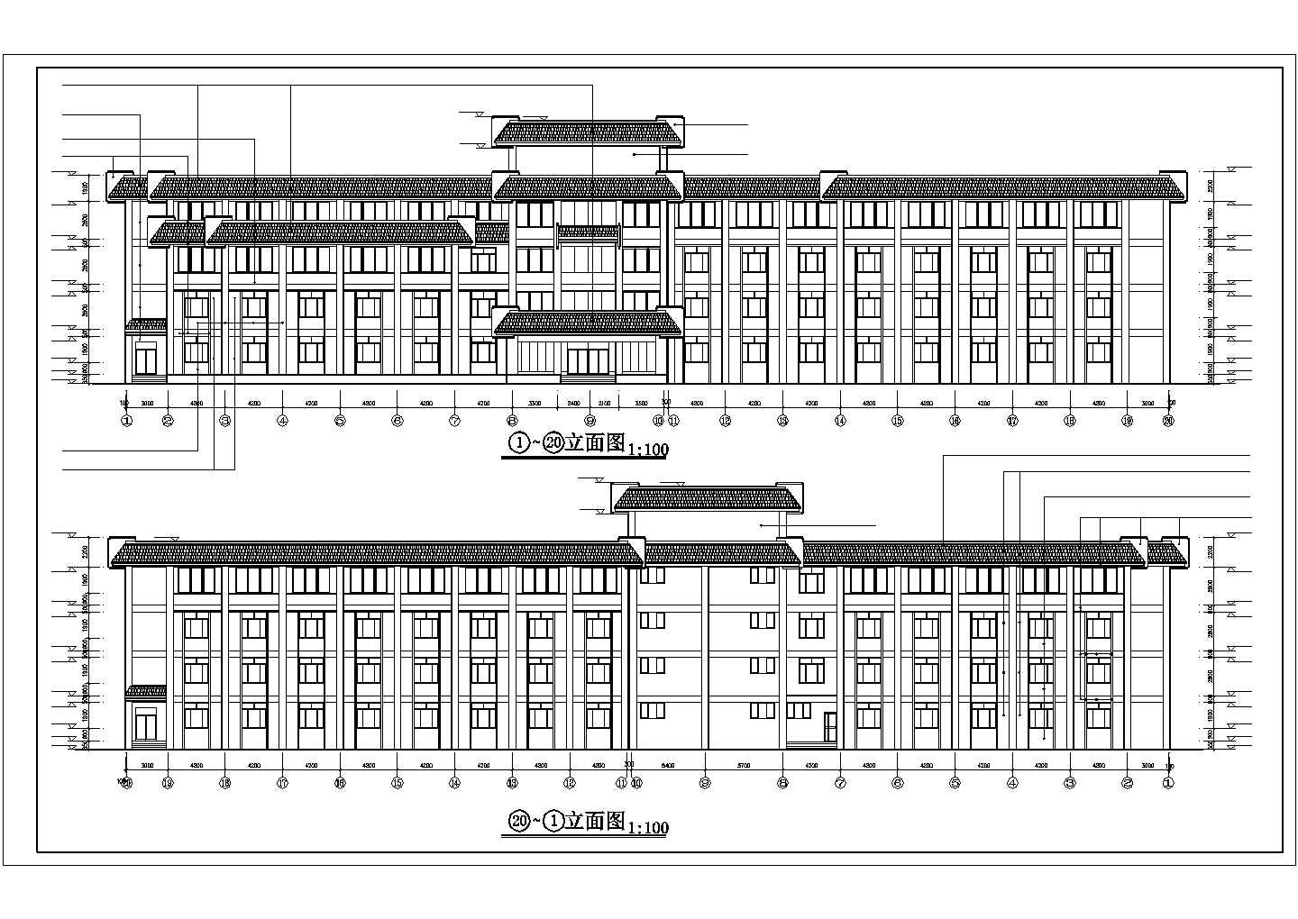 占地1380平米4层钢混框架结构商务酒店建筑设计CAD图纸