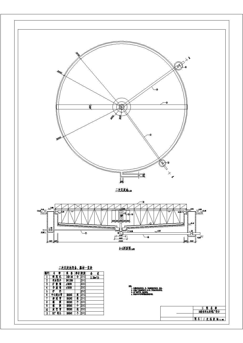某生活污水处理厂图纸污泥浓缩池CAD全套剖面图