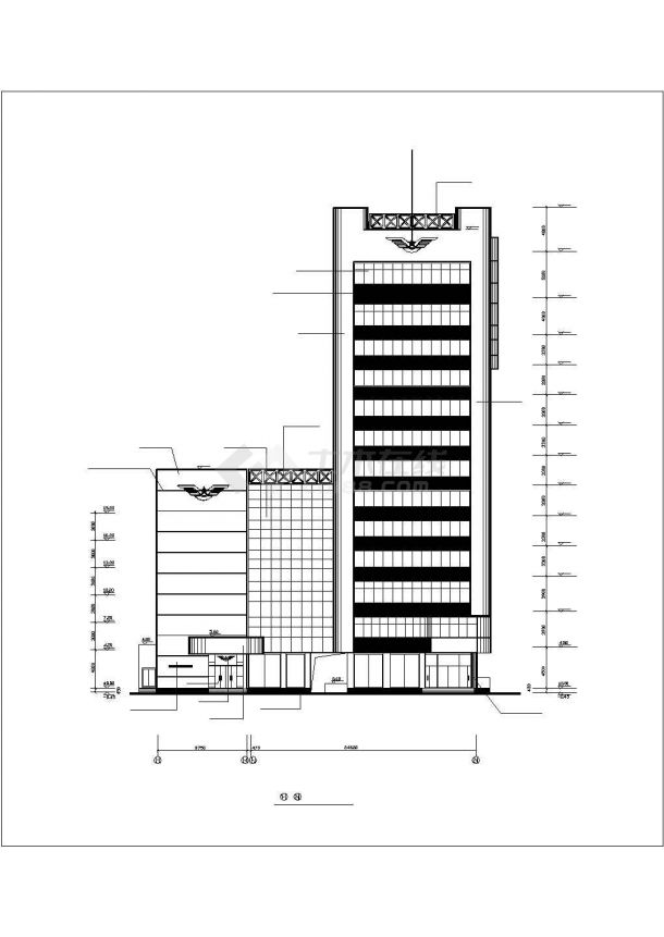 1.2万平米13层框架结构商务酒店平立剖面设计CAD图纸（含机房层）-图二