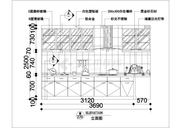 某厨房装修CAD详细完整设计立面图-图一