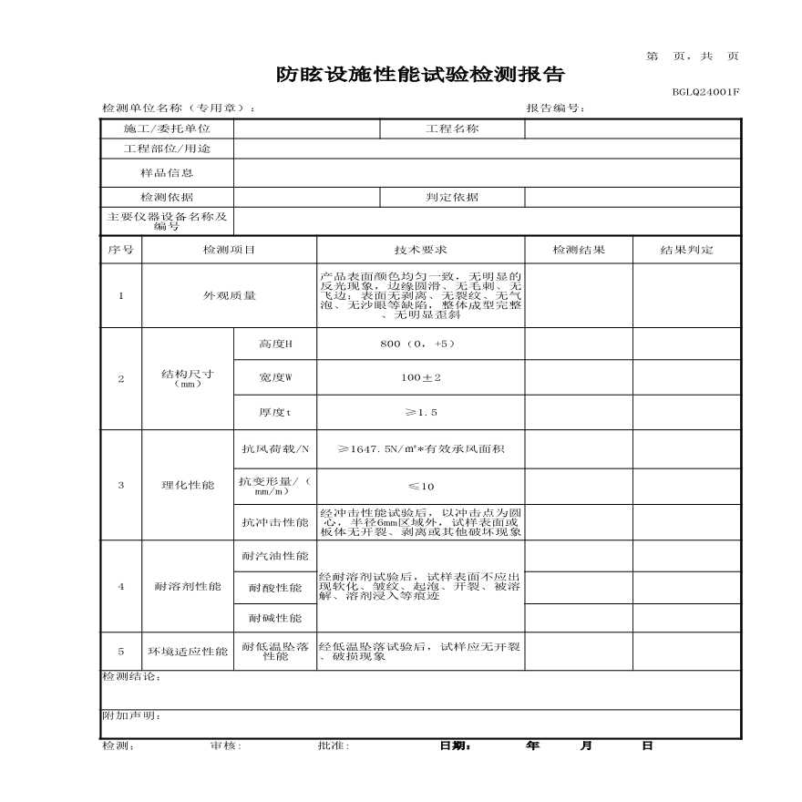 工程试验检测表格 GLQ24防眩板.xlsx-图一