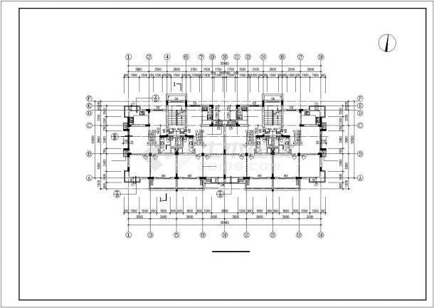 六层二单元2户对称户型住宅设计图纸-图二