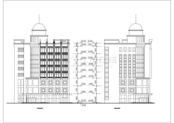 丽江市临街6800平米8层框架结构高档大酒店平立面设计CAD图纸-图二