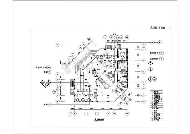 某经济发达区宾馆大堂建筑设计全套方案CAD图纸-图二