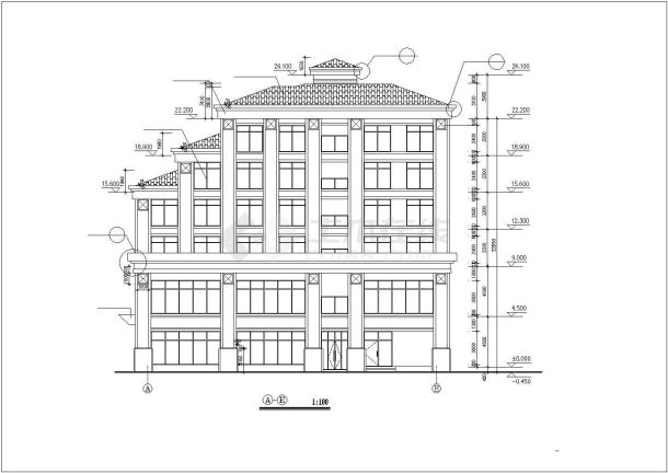 某经济发达区旅馆建筑设计完整方案CAD图纸-图一