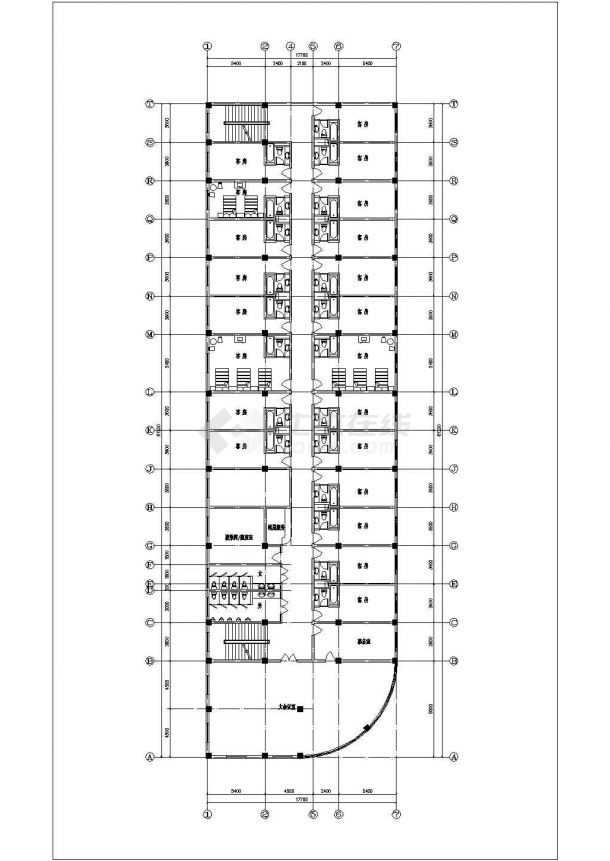 重庆市某商业街6+1层框混结构星级酒店平立面设计CAD图纸-图二