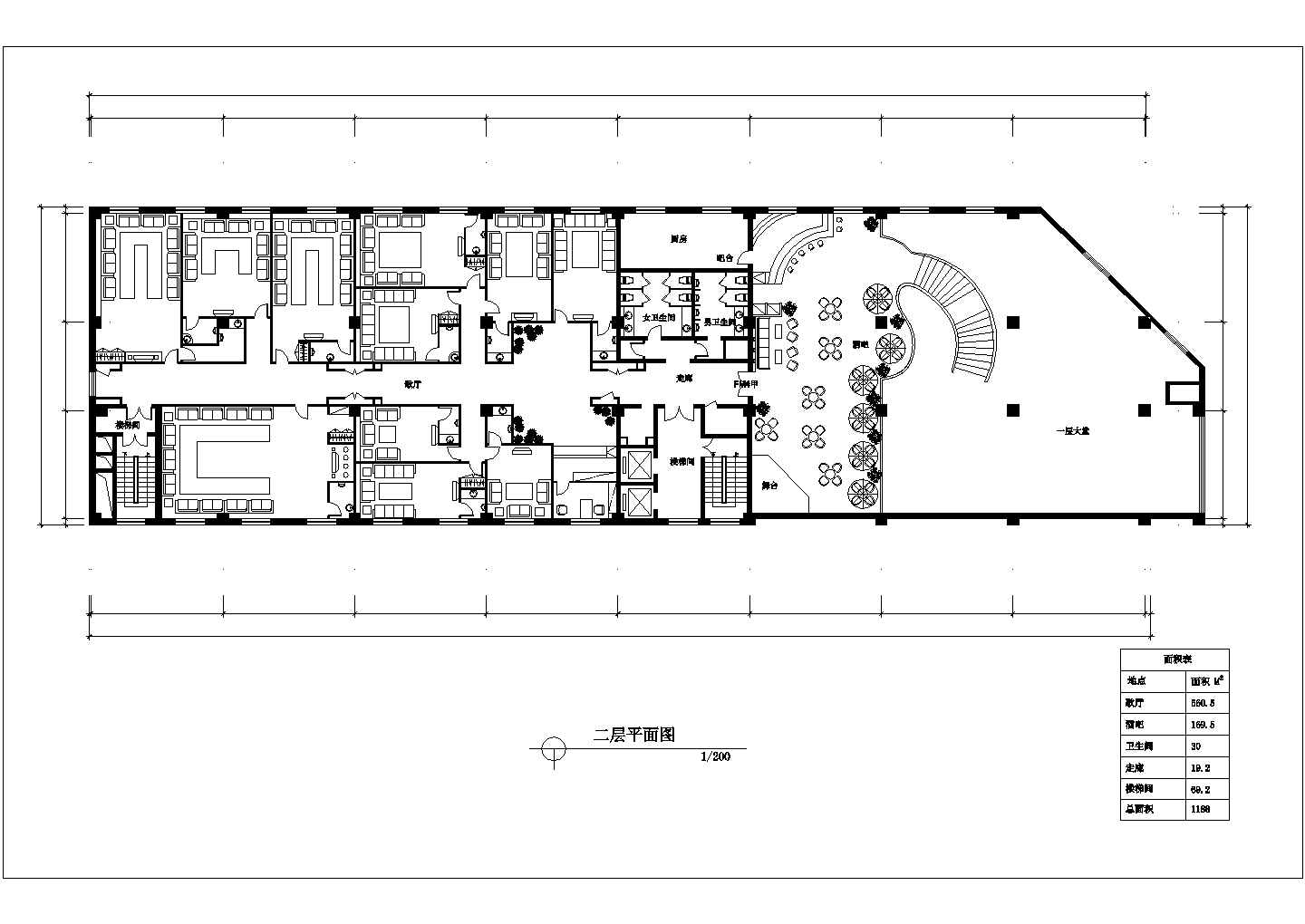 宿迁市某商业街1.1万平米8层商务酒店全套平面设计CAD图纸