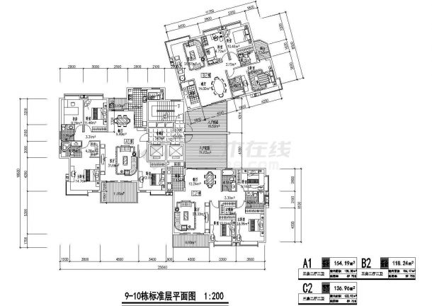 T型户型图纸_cad设计：长沙亚华花园9,10栋-图一