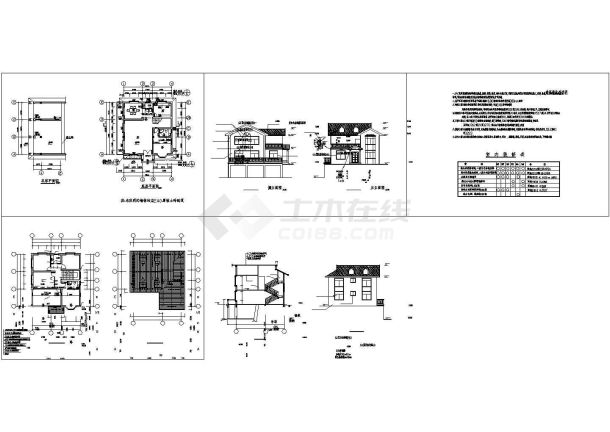 合肥金雅苑小区2层高档别墅建筑设计CAD施工图（带车库）-图二