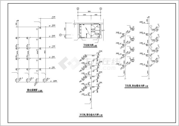 一套非常详细的长40米宽8米5层宿舍楼给排水施工图-图二