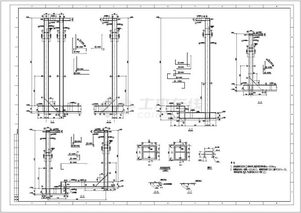 某污水处理站两个污水池CAD设计节点剖面图-图二