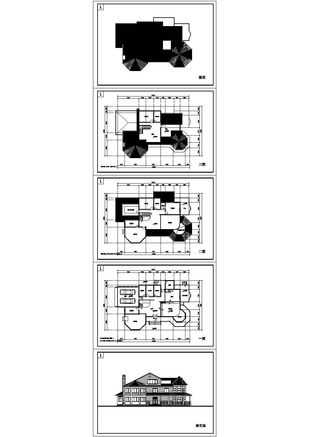 某三层别墅建筑施工cad图(带地下室设计)