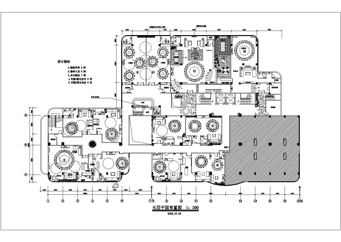 某东莞东海龙湾大酒店5层平面图CAD节点剖面设计图纸