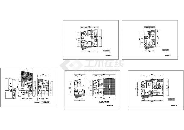 某地区跃式四房二厅三卫结构建筑户型设计施工方案CAD图纸-图一