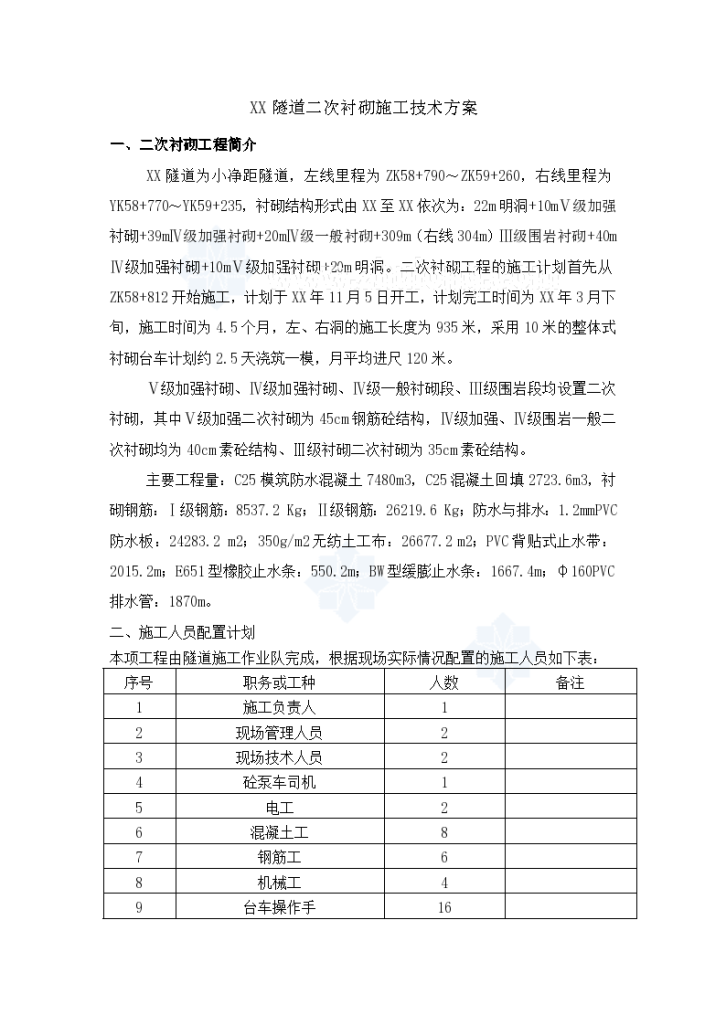 小净距隧道二次衬砌施工技术文案-图一