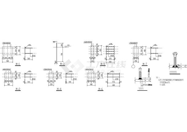 某工程吊车柱的预埋件cad结构设计图纸（标注详细）-图一