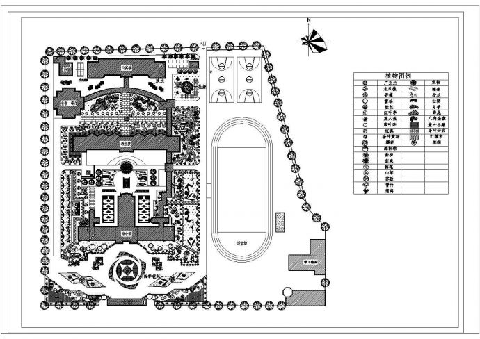某校园绿化规划设计CAD详细节点完整平面图_图1