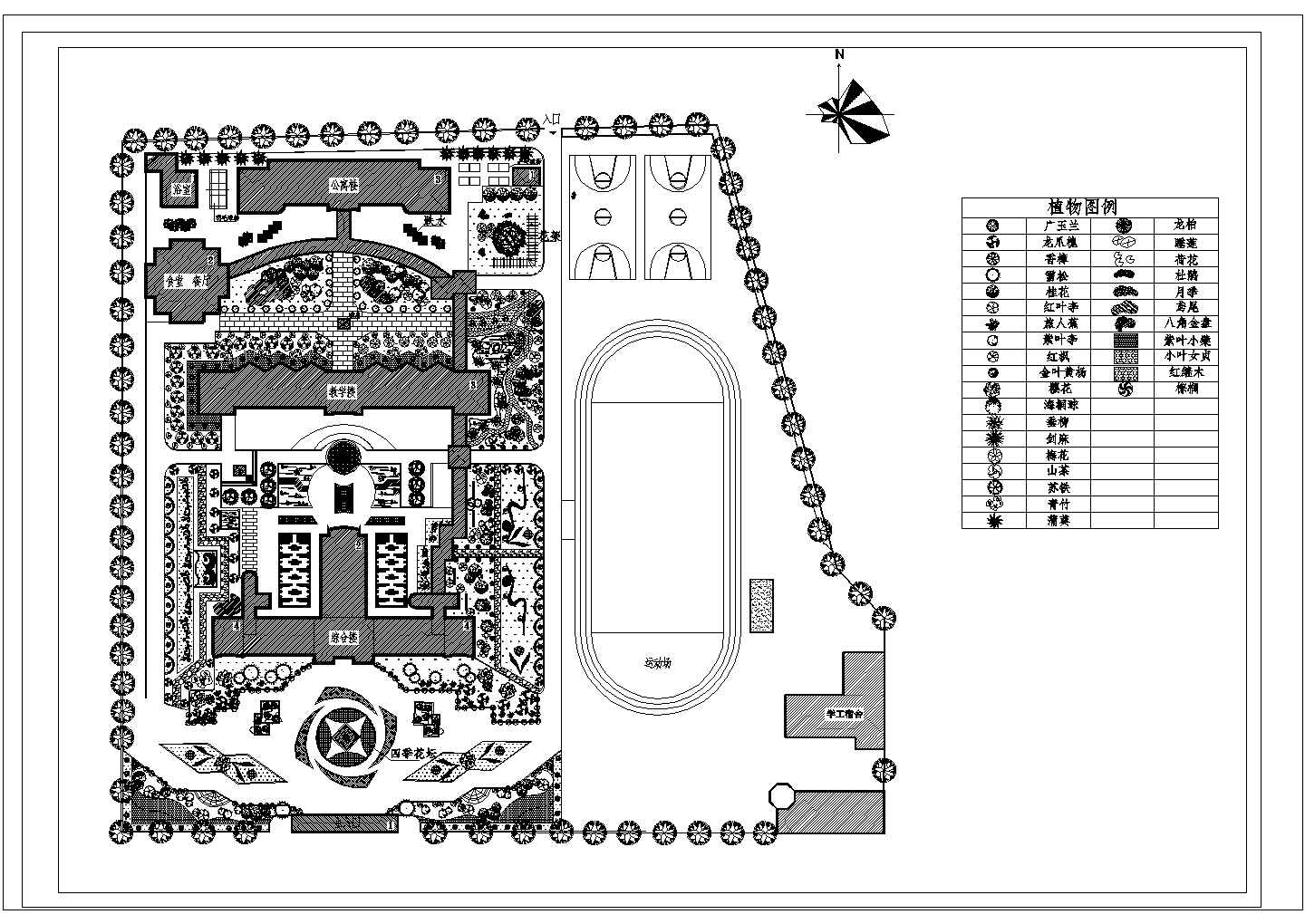 某校园绿化规划设计CAD详细节点完整平面图