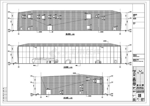 某长74.4米 宽45米 2层展览展馆建筑CAD方案设计平立剖面图-图二