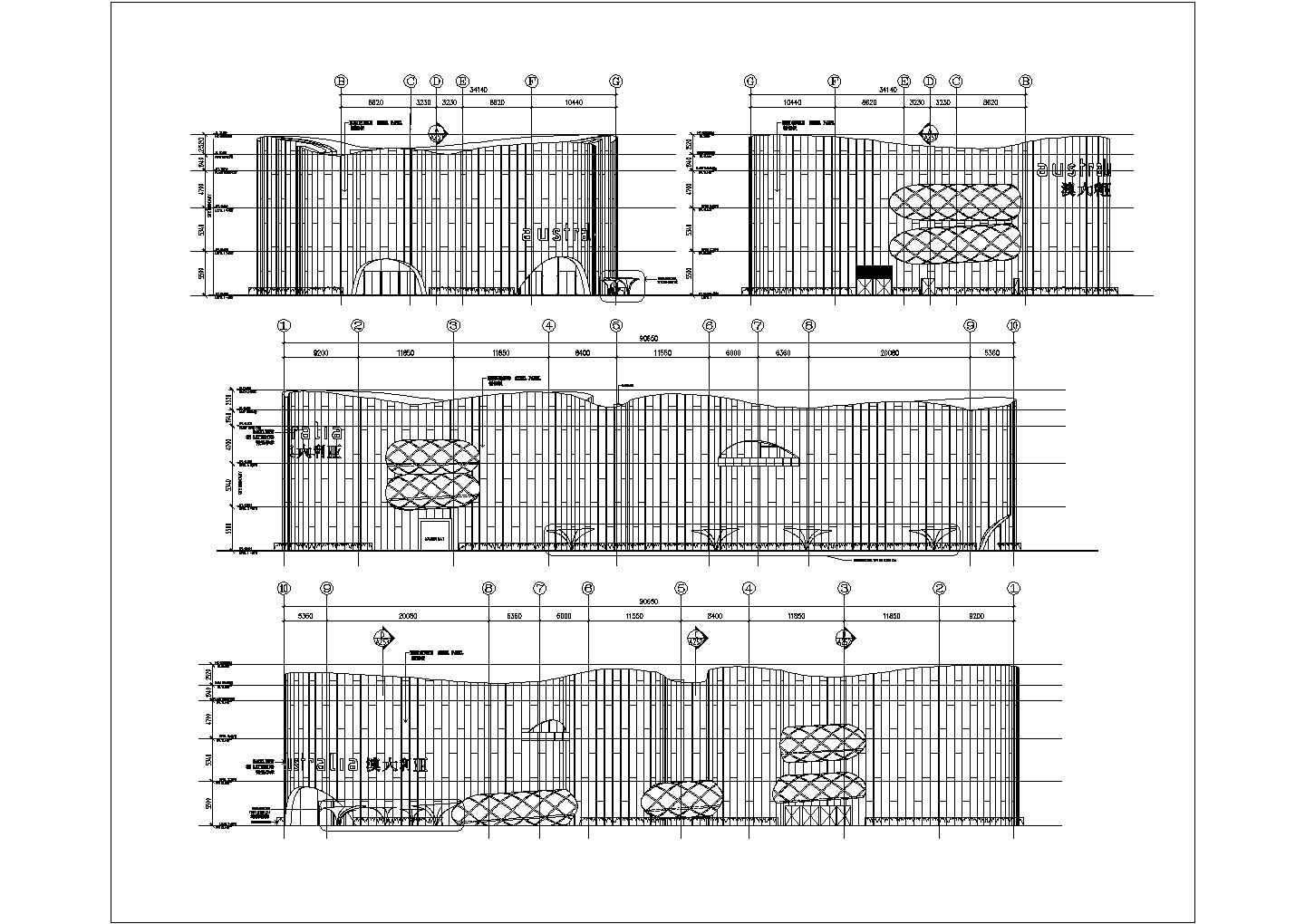 某展览CAD建筑展馆工程项目方案设计立面图