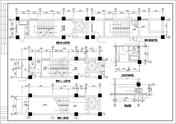 某经济发展区宾馆商办楼建筑设计完整方案CAD图纸-图二