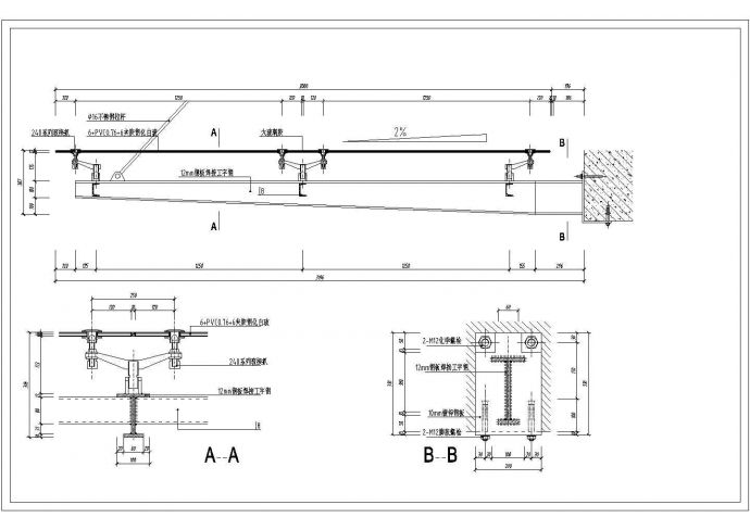 某轻钢结构雨蓬设计cad节点详图（标注详细）_图1