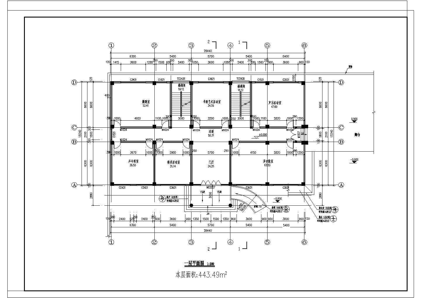 某城市教育区少年宫建筑初步设计方案CAD图纸
