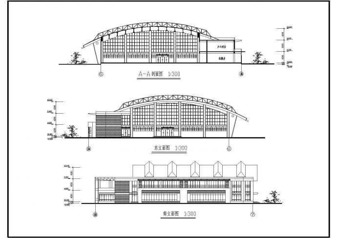 某学校体育馆CAD建筑设计完整平立剖方案_图1