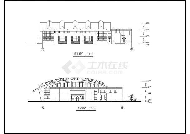 某学校体育馆CAD建筑设计完整平立剖方案-图二