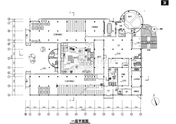 四川农大图书馆CAD框架结构设计完整平立剖面施工图-图一