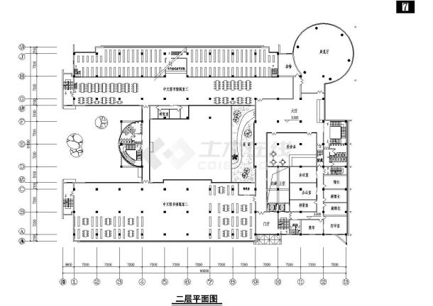 四川农大图书馆CAD框架结构设计完整平立剖面施工图-图二