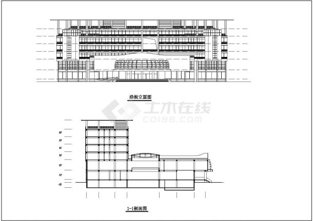 某大学星级会馆CAD建筑设计完整平立面方案图-图二