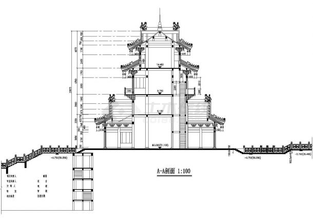望海楼建筑设计CAD平立剖图-图二