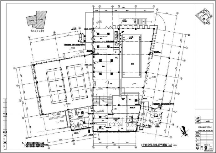 成都某广场会所全套cad图纸（含围护结构节能设计说明，机房平面图，系统图）_图1