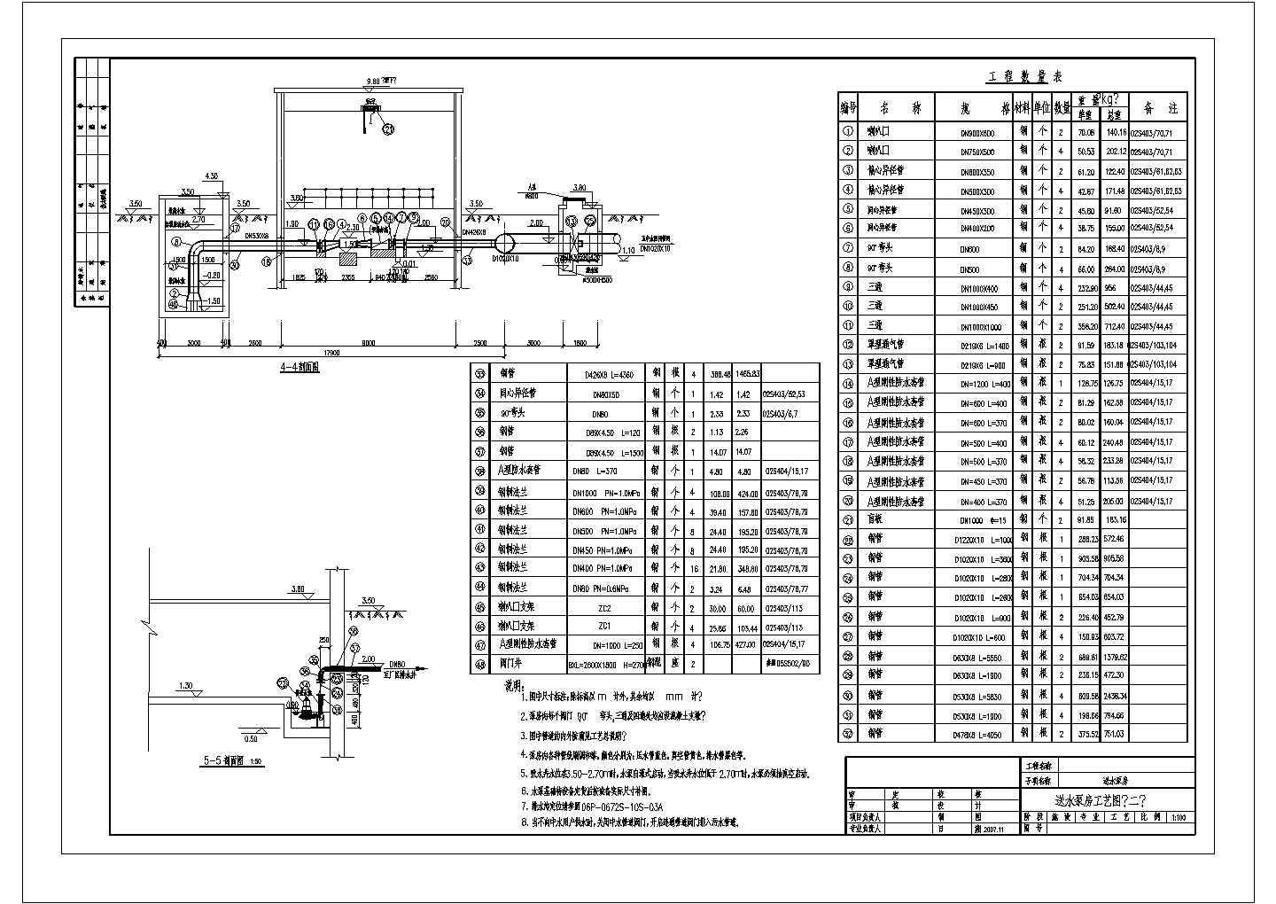 [辽宁]污水处理厂施工工艺送水泵房CAD给排水构造节点图