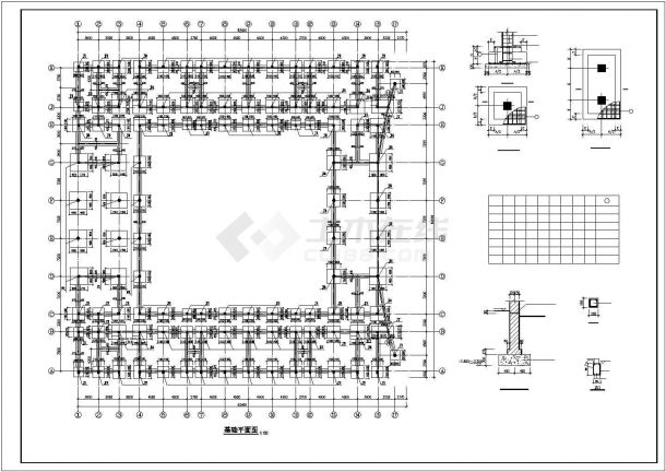 湖州市某职业学院4层框架结构教学楼全套平面结构设计CAD图纸-图二