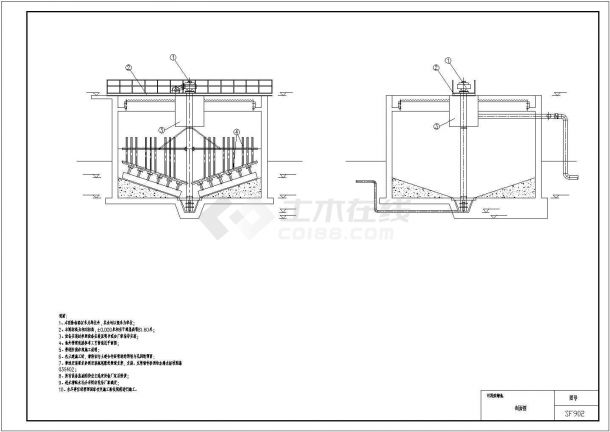 某工业污水处理全套设计污泥浓缩池CAD环保设计图纸-图二