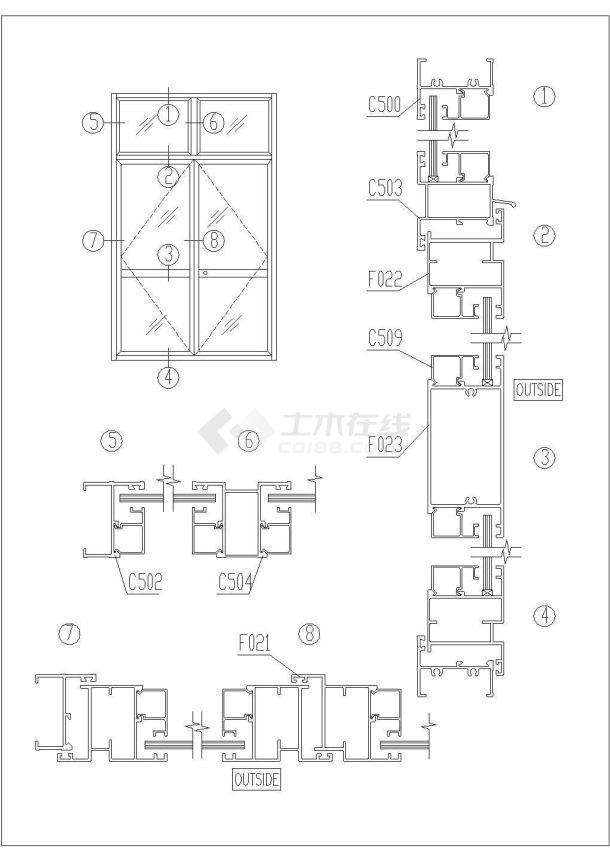 某平开门CAD设计大样完整图-图一