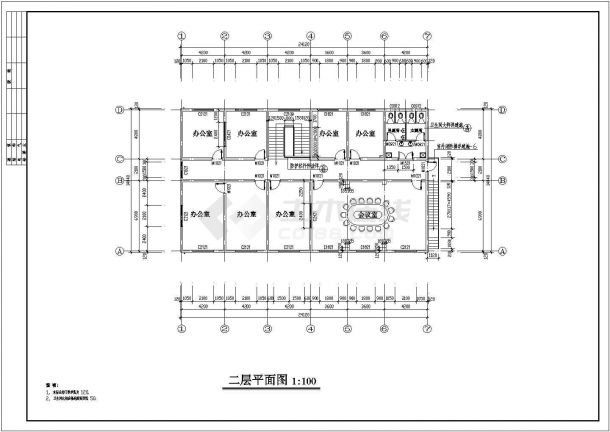 2层680平米饲料公司办公楼建筑施工图，共七张-图二