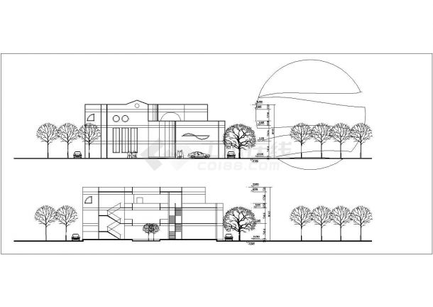 3180平米三层混合结构艺术幼儿园平立剖面设计CAD图纸-图一