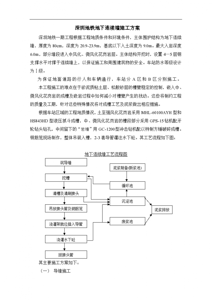 深圳地铁地下连续墙工程组织设计方案-图一