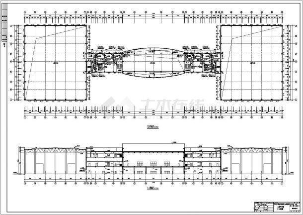 某长203.68米 宽59.18米 3层11010.7平陈列馆CAD建筑施工节点设计图纸-图一