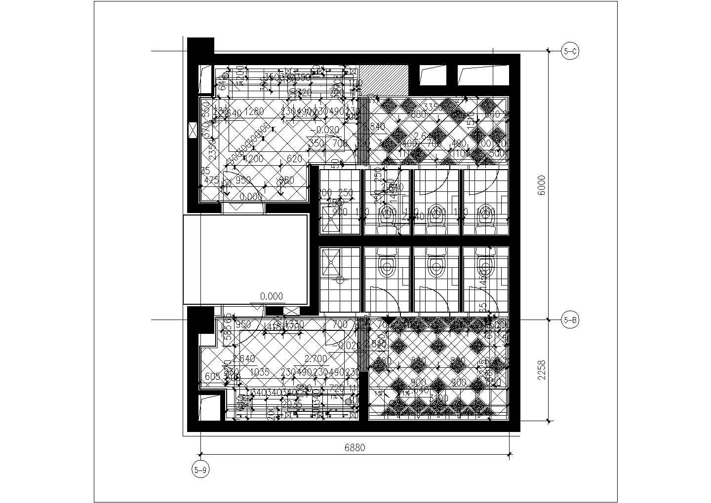 某西安综合性酒店改造施工CAD卫生间设计图纸