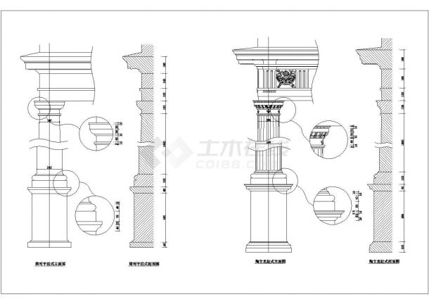 典型欧式柱设计cad施工图集合-图一