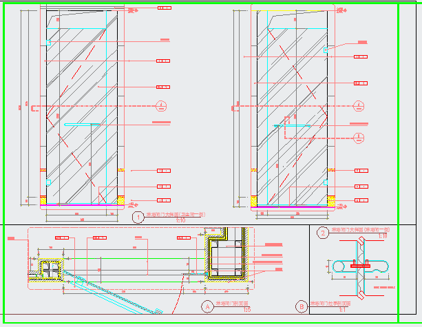 某淋浴间门CAD设计完整剖面图_图1