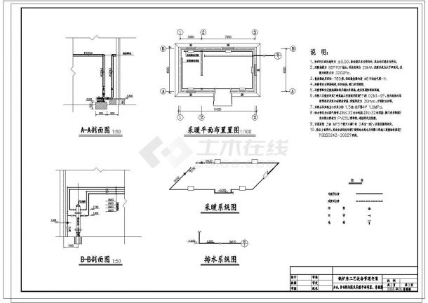 常用压锅炉房采暖设计cad施工方案图-图一