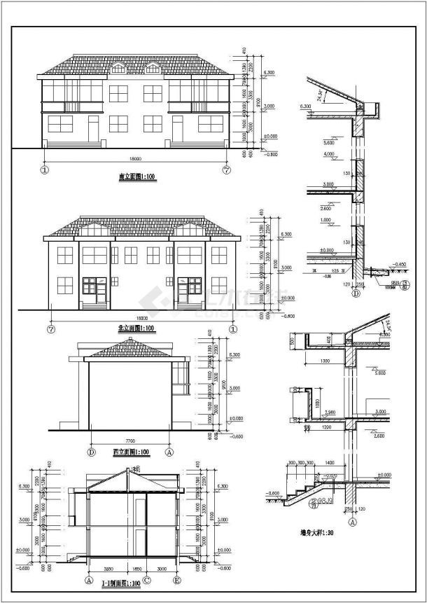 某地上二层砖混结构现代风格别墅结构设计CAD图纸-图一