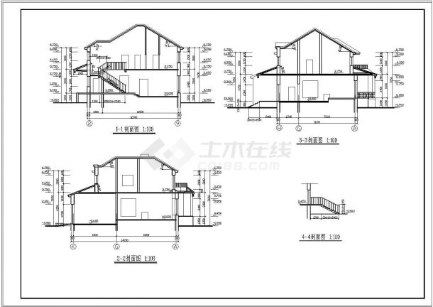 二层独栋别墅建筑施工CAD图-图二