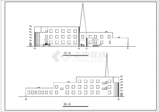 2300平米3层框架结构商务酒店平立剖面设计CAD图纸-图一